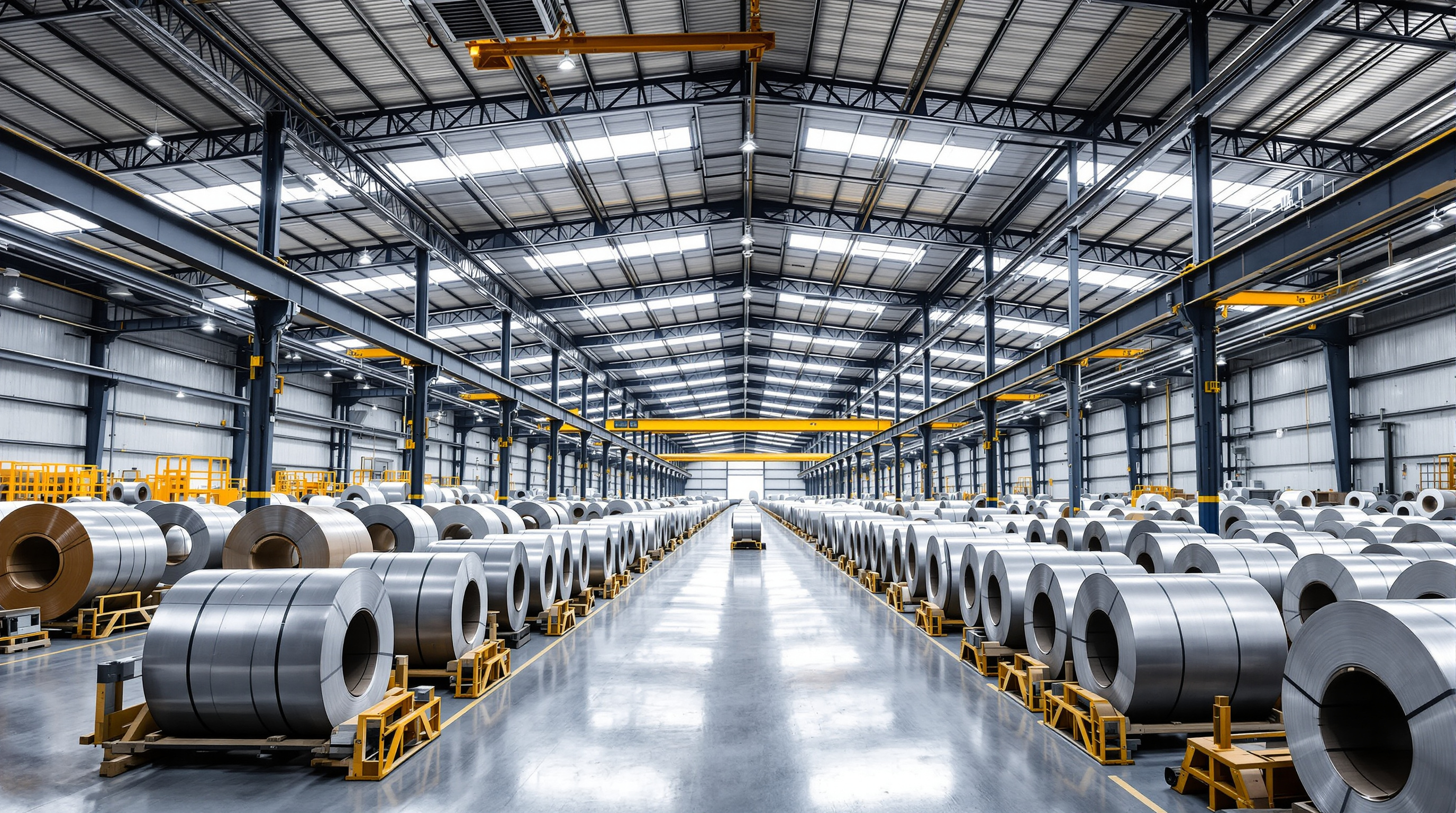 Merit Steel USA warehouse with organized flat-rolled steel coil inventory