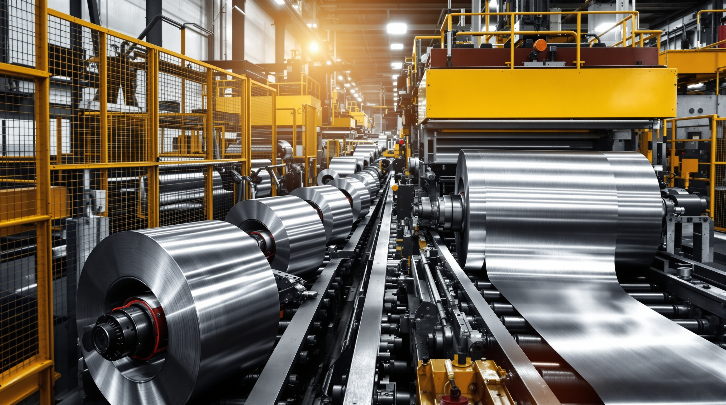Steel slitting operation converting master coil to slit widths