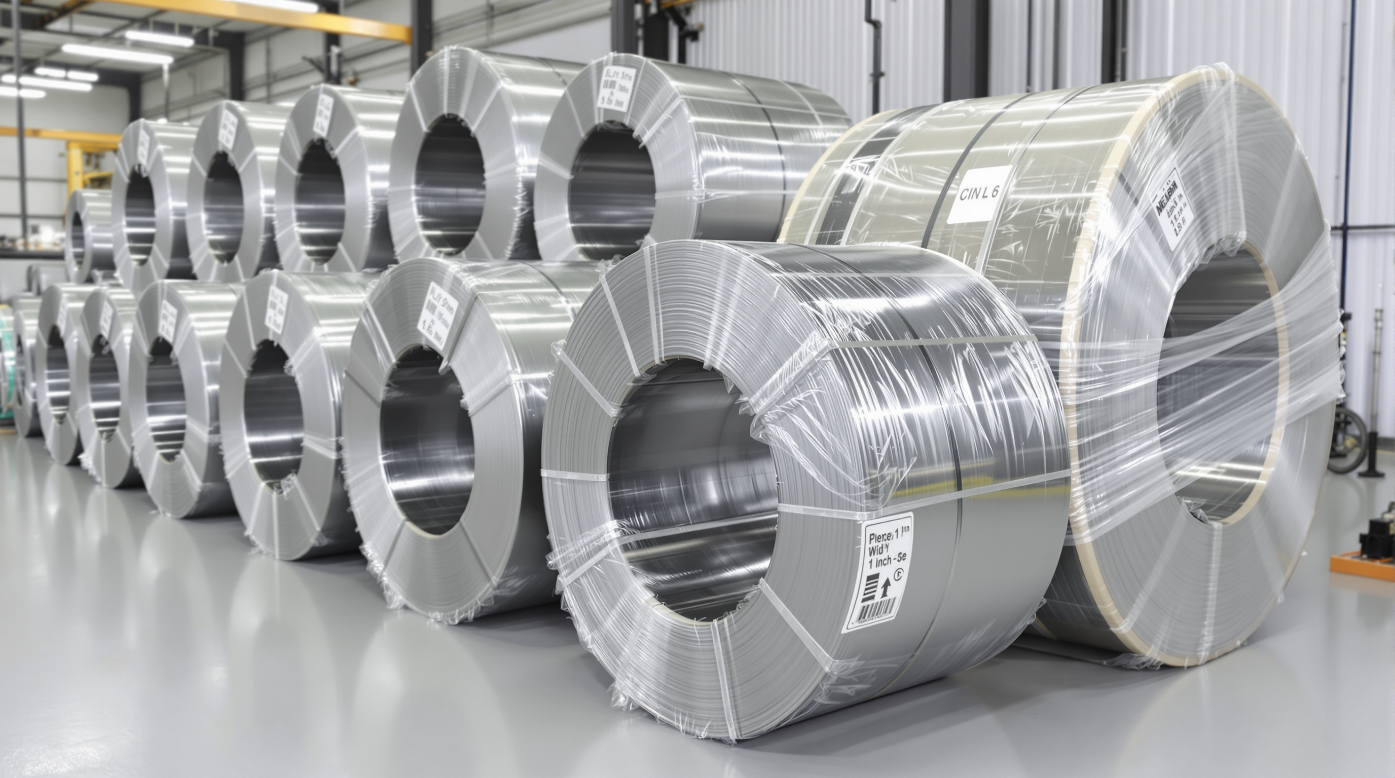 Slit steel coils packaged and ready for delivery