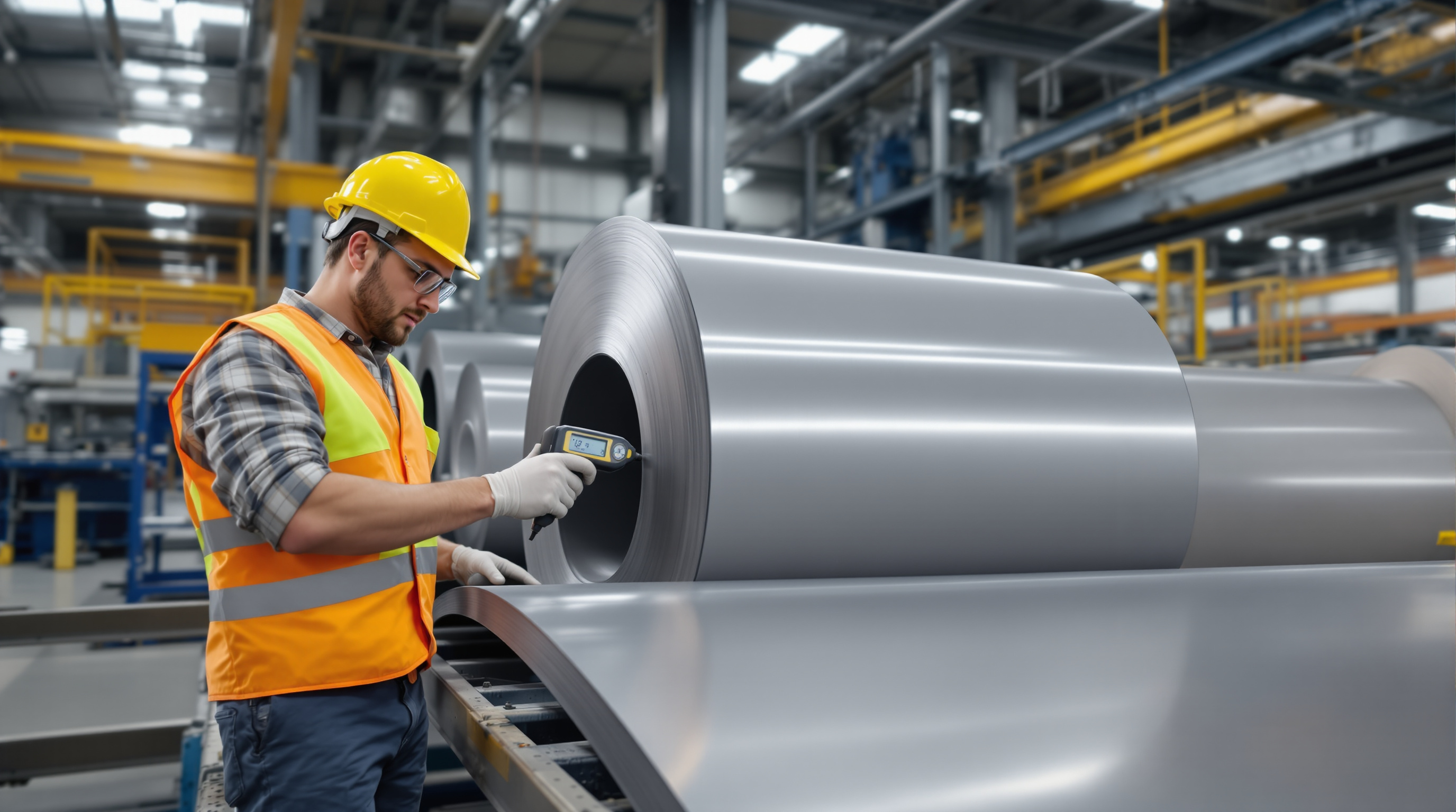 Quality control inspection of flat-rolled steel at Merit Steel USA