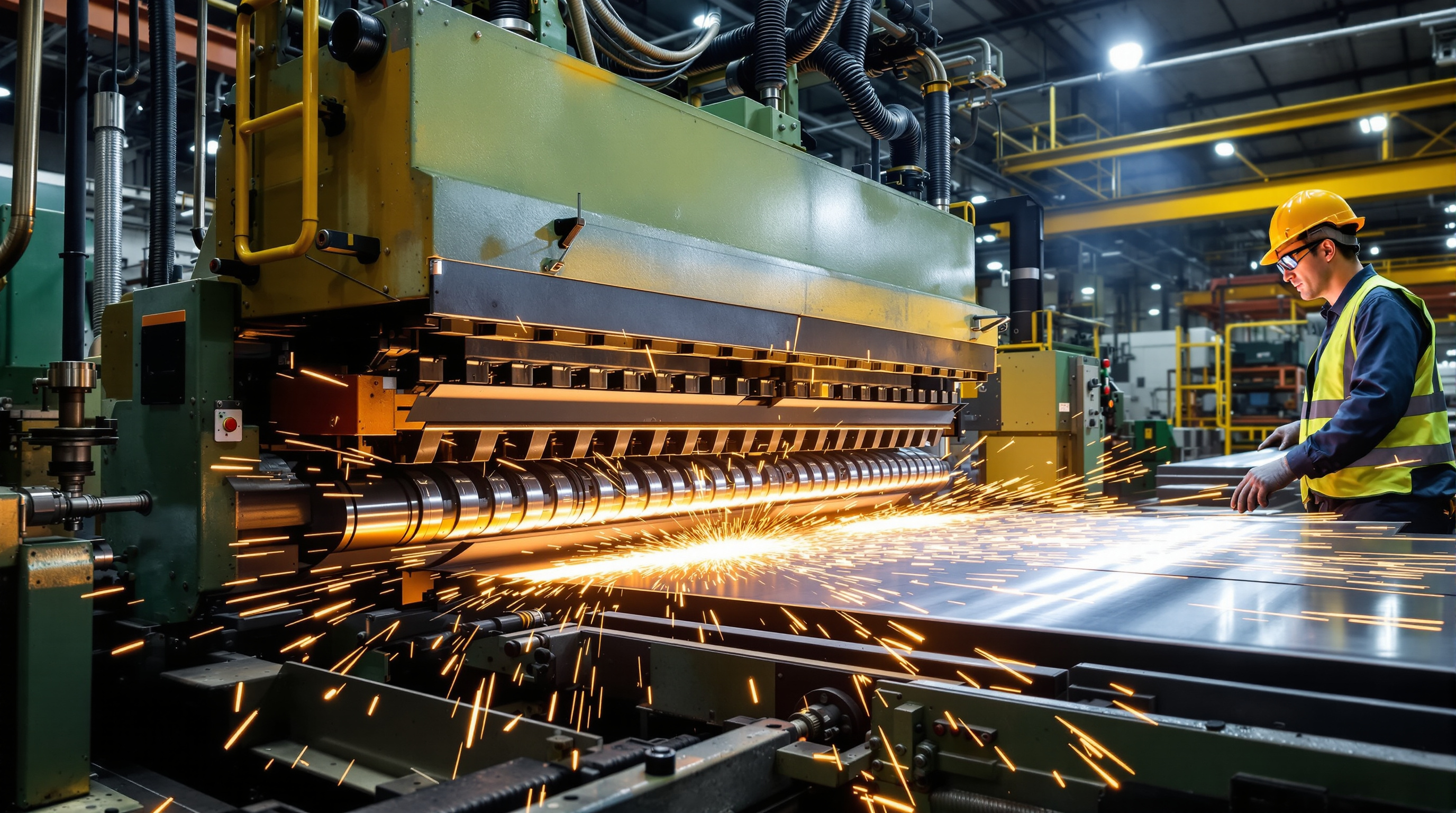Steel slitting operation processing flat-rolled coil into narrow slit widths